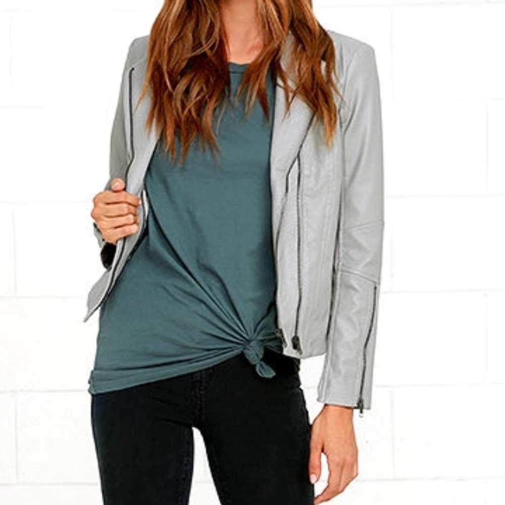 LULUS CHIC CLIQUE GREY VEGAN LEATHER JACKET